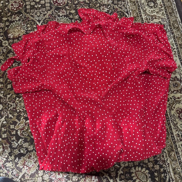 Reformation Napa Wrap Midi Dress in Red and White Polka Dot - Picture 8 of 12